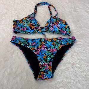 Cupshe Womens XL Floral Bikini Set Multicolor Halter Front Tie DAA12C3K003TA